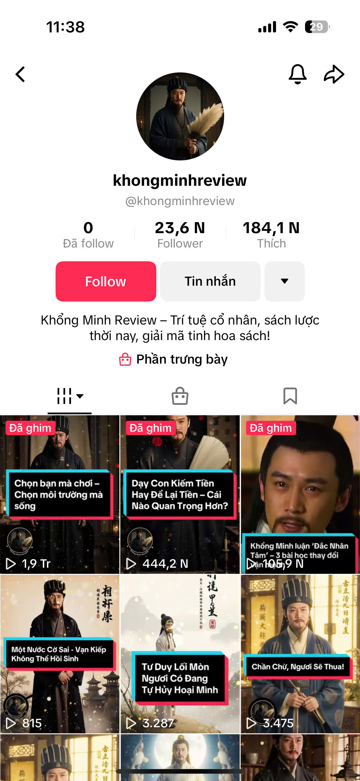 Kênh tiktok Khổng Minh Review